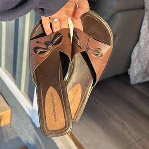 Montego Bay Club Brown Slide Sandals Wedge Bow